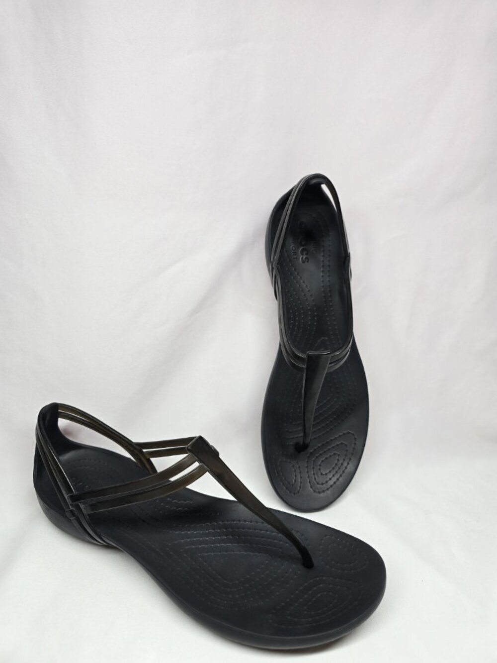 Crocs Isabella Women's Size 8 Black Jelly T-Strap Iconic Comfort Sandals